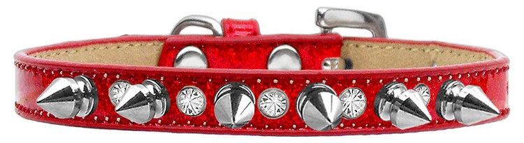 Crystal and Silver Spikes Dog Collar Red Ice Cream Size 10